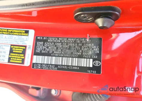 2008 Toyota Camry Ce z USA, uszkodzony, nr VIN 4T4BE46K38R017617